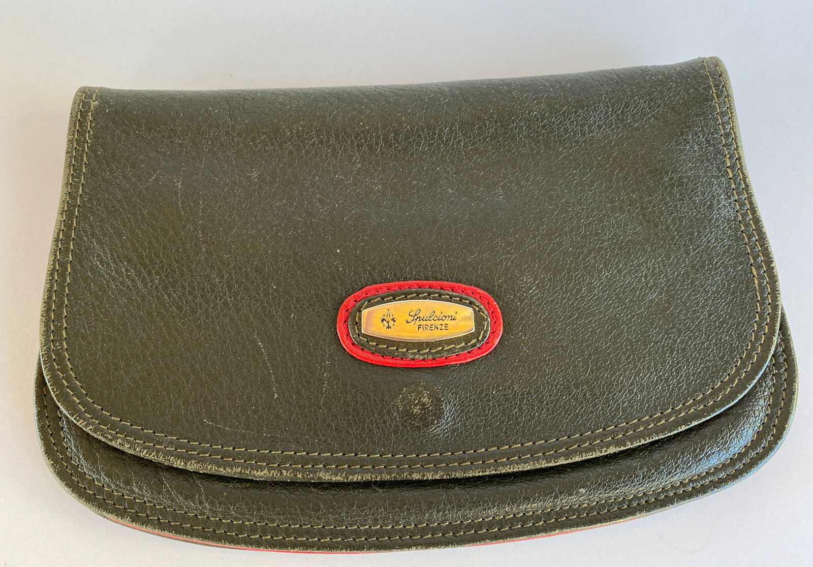 Spulcioni Firenze Green Leather 5 Pocket Wallet Pouch Organizer 7”x 4.5”