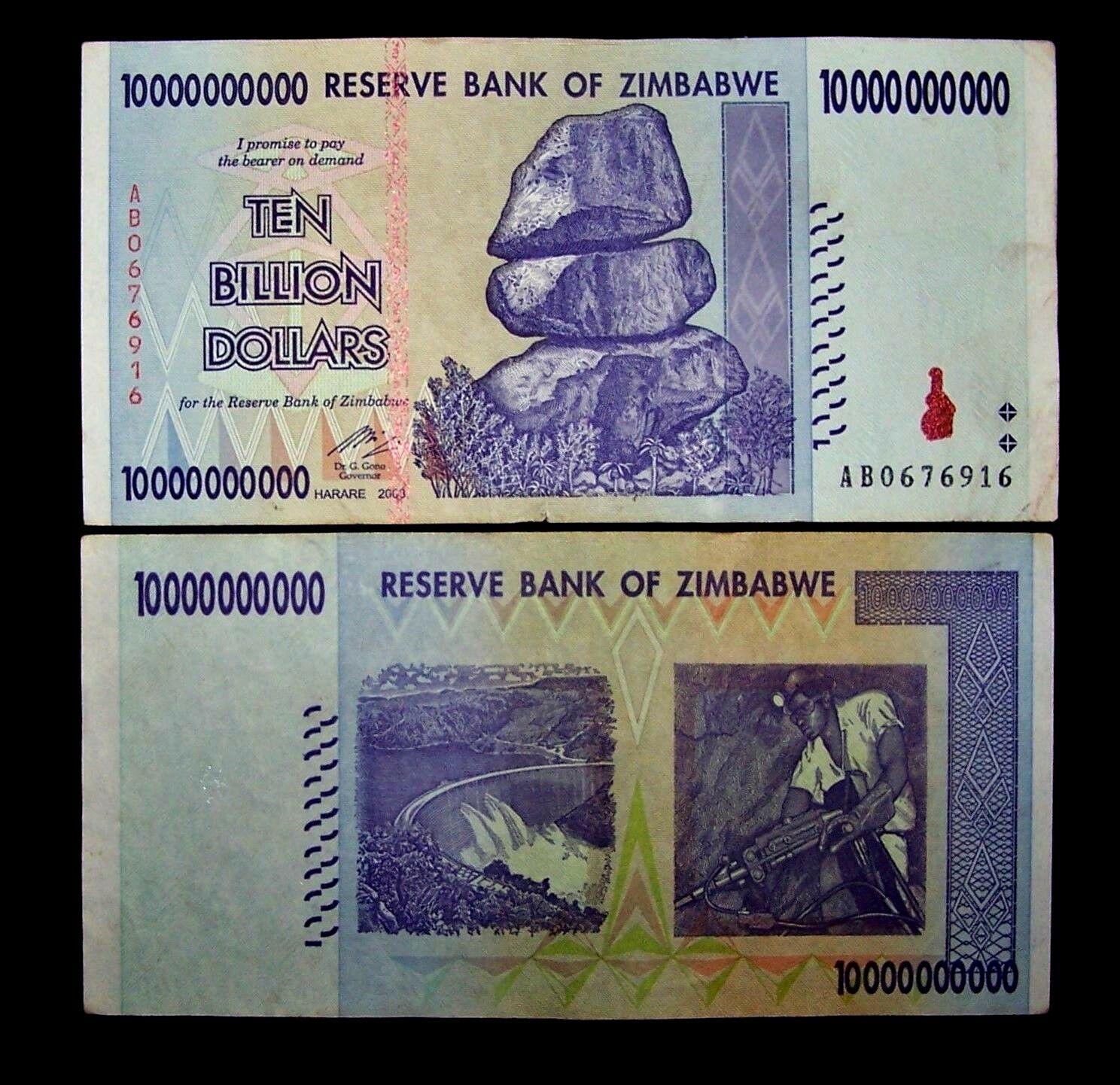 1 X Zimbabwe 10 Billion Dollar Banknote -paper Money Currency